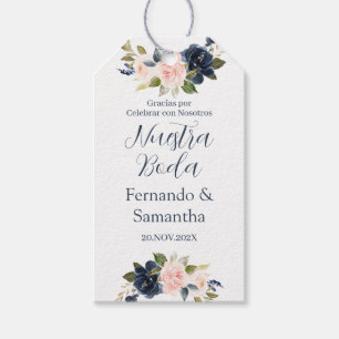 Étiquettes-cadeau Mariage floral bleu marine