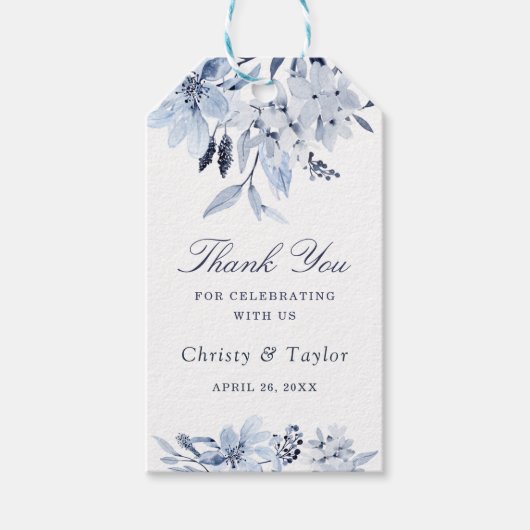 Étiquettes-cadeau Mariage floral bleu marine moderne (Devant)