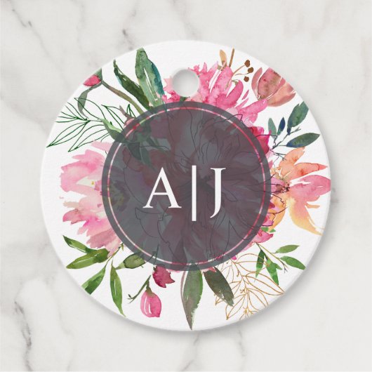 Étiquettes Cadeau Mariage Floral Botanique de Pivoine Rose Rubis (Devant)