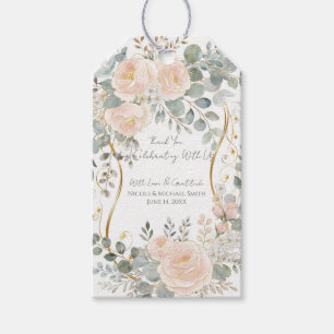 Étiquettes-cadeau Mariage floral botanique Pivoine rose et Eucalyptu