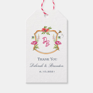 Étiquettes-cadeau Mariage Floral Crest Merci Tags cadeaux