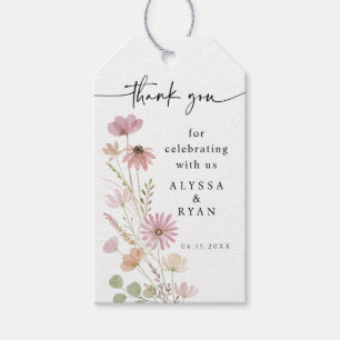 Étiquettes-cadeau Mariage Floral de Fleur Sauvage Neutre Terreuse