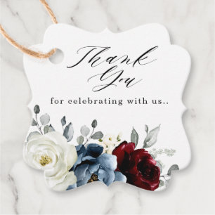 Étiquettes Cadeau Mariage floral d'ivoire blanc bleu ardoise