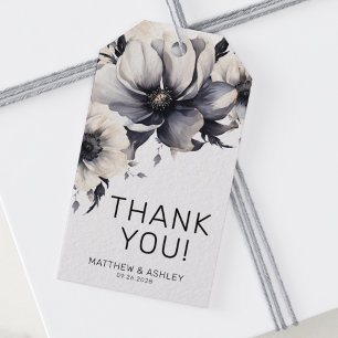 Étiquettes-cadeau Mariage floral élégant noir et blanc
