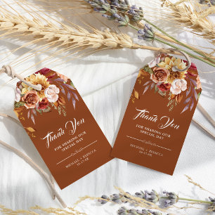 Étiquettes-cadeau Mariage Floral en Terracotta Bourguignon Rustique