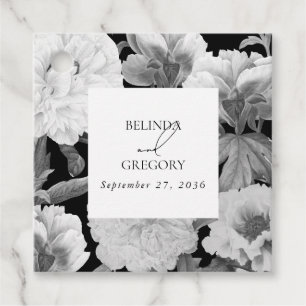 Étiquettes Cadeau Mariage floral noir et blanc Peonies d'aquarelle