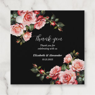 Étiquettes Cadeau Mariage floral rose et rose rouge foncé