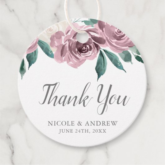 Étiquettes Cadeau Mariage floral Rose Mauve Watercolor (Devant)