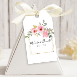 Étiquettes-cadeau Mariage Floral Rose Pâle Luxuriant Aquarelle