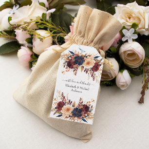 Étiquettes-cadeau Mariage Floral Terracotta Marine Crème Rouille