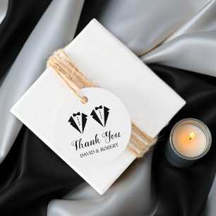 Étiquettes Cadeau Mariage gay de deux mariés en smoking noir et blan