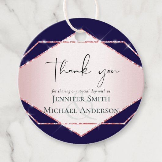 Étiquettes Cadeau Mariage Géométrique à Feuille de Rose Doré Budget (Devant)