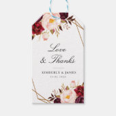 Étiquettes-cadeau mariage géométrique à fleurs rouges bordeaux (Devant)