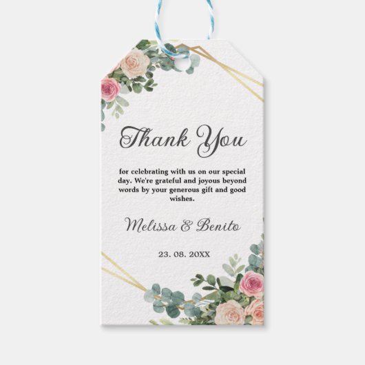 Étiquettes-cadeau Mariage géométrique Aquarelle rose pâle (Devant)