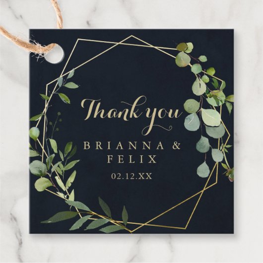 Étiquettes Cadeau Mariage Géométrique Gold Blue Green Calligraphie (Devant)