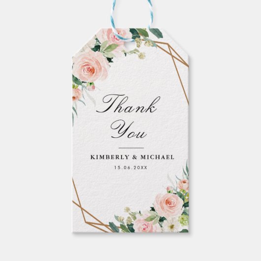 Étiquettes-cadeau Mariage géométrique rose pâle (Devant)