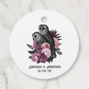 Étiquettes Cadeau Mariage Glamour Gothique Fleurs Mauves Hiboux