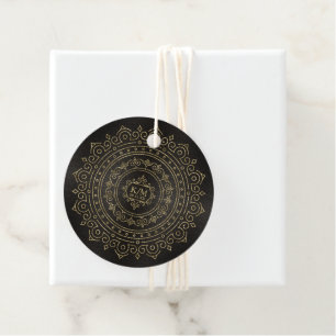 Étiquettes Cadeau Mariage Gold Filigree fin Mandala ID871