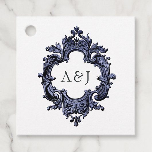 Étiquettes Cadeau Mariage gothique Monogramme cadre doré (Devant)