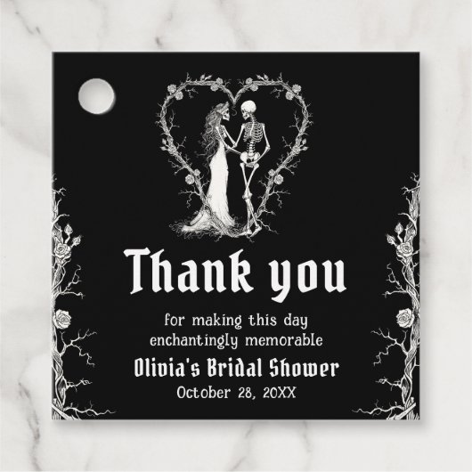 Étiquettes Cadeau Mariage gothique noir de squelette d'Halloween (Devant)