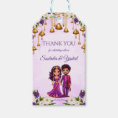 Étiquettes-cadeau Mariage indien Mehndi violet mignon couple nuptial (Devant)