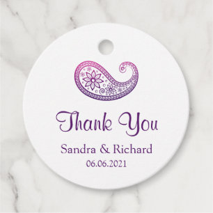 Étiquettes Cadeau Mariage indien violet et rose Paisley