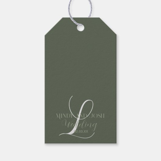 Étiquettes-cadeau Mariage initial romantique Sage vert Script (Devant)