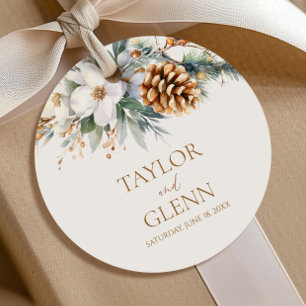 Étiquettes Cadeau Mariage Jardin Floral Fleur Arbre de Pin Hiver