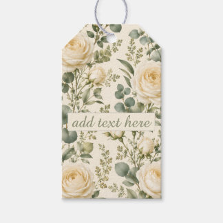 Étiquettes-cadeau Mariage Luxueux Rose Ivoire & Eucalyptus Vert Saug