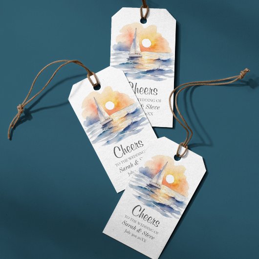 Étiquettes-cadeau Mariage marin de l'aquarelle Sunset Seascape