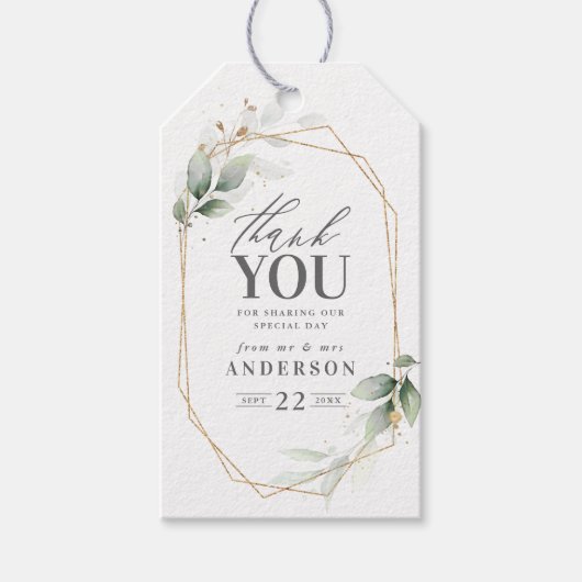 Étiquettes-cadeau mariage Merci aquarelle feuillage (Devant)