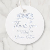 Étiquettes Cadeau Mariage Merci Bleu Élégant main tiré (Devant)