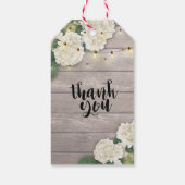 Étiquettes-cadeau Mariage Merci Fleur Chaîne Lumières Bois rustique (Dos)
