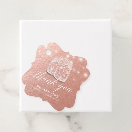 Étiquettes Cadeau Mariage Merci Mason Jar String Rose or (En situation)