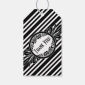 Étiquettes-cadeau Mariage Merci noir blanc rayures florales (Dos)