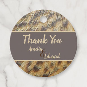 Étiquettes Cadeau Mariage Merci Or Brown Plumes animales Invité