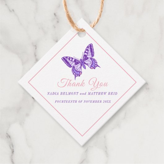 Étiquettes Cadeau Mariage minimal à queue noire violette merci (Devant)