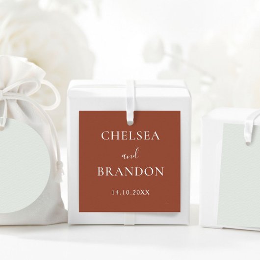 Étiquettes Cadeau Mariage Minimal Formel Script Rustique Terracotta