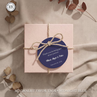 Étiquettes Cadeau Mariage Minimaliste Bleu Nuit Monogramme