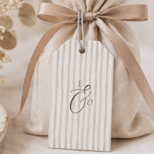 Étiquettes-cadeau Mariage Minimaliste Brun Cocoa Monogramme Rayures