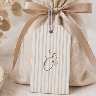 Étiquettes-cadeau Mariage Minimaliste Brun Cocoa Monogramme Rayures