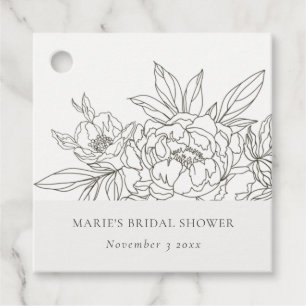 Étiquettes Cadeau Mariage Minimaliste Élégant Brun Esquisse Florale
