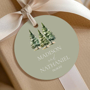 Étiquettes Cadeau Mariage Minimaliste Forêt de Pins Hivernale enneig