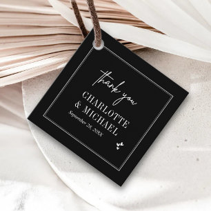 Étiquettes Cadeau Mariage Minimaliste Noir et Blanc aux Bordures Élé