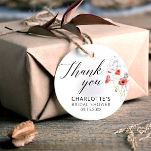 Étiquettes Cadeau Mariage Moderne aux Fleurs Rouges