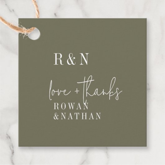 Étiquettes Cadeau Mariage moderne chic Olive Green Monogram (Devant)