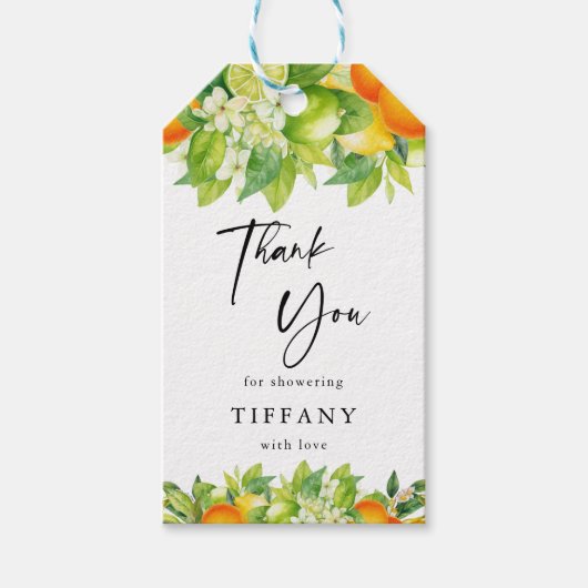 Étiquettes-cadeau Mariage Moderne d'Été Oranges Citron Citrus (Devant)