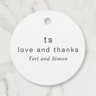 Étiquettes Cadeau Mariage Moderne Monogramme Noir et Blanc Intempore