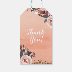 Étiquettes-cadeau Mariage moderne pailleté pêche et or avec motifs f