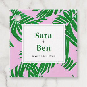 Étiquettes Cadeau Mariage moderne rose + palmier vert